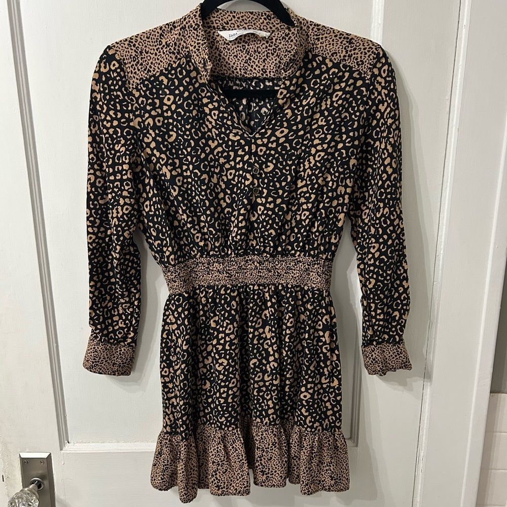 Zara Black and Tan Animal Print Mini Dress